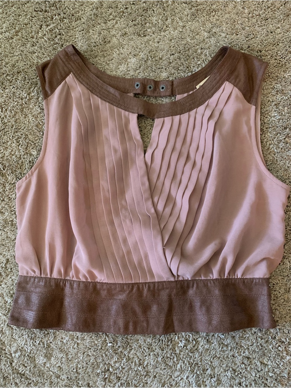 Double Zero Mauve Pink and Brown Sleeveless Pleated Blouse